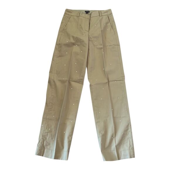 NWT J.Crew Full-length Sydney Wide-Leg Chino Pant with Rhinestones sz 14 - Picture 1 of 6